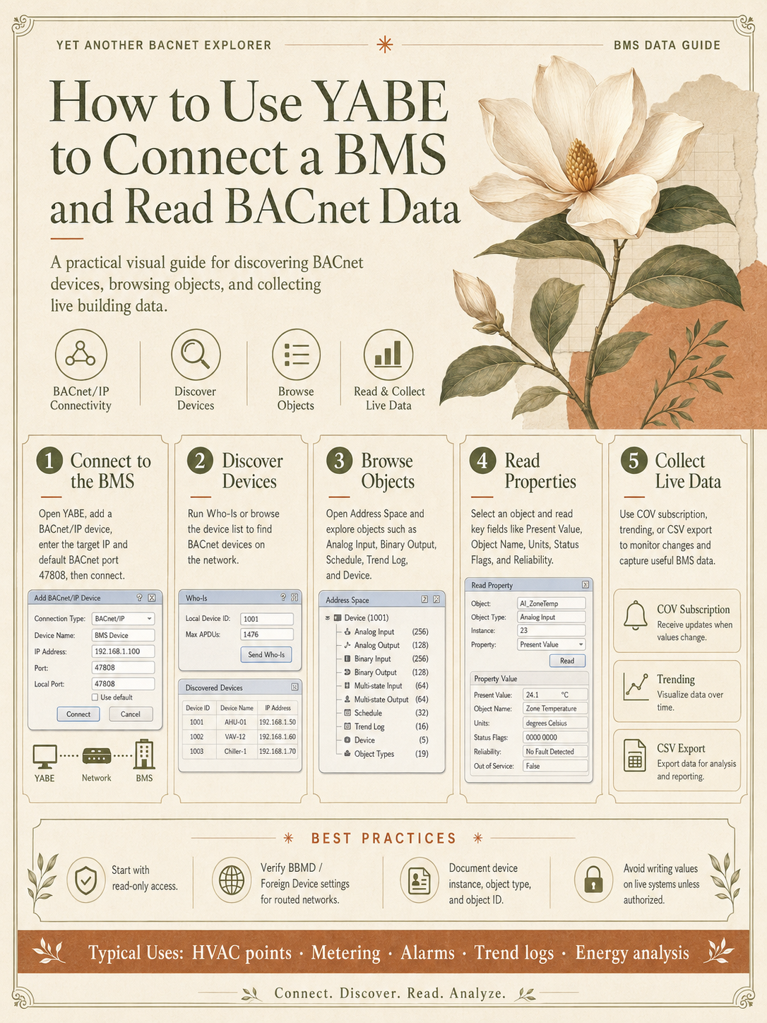 Overview of using YABE to connect to a BMS and read BACnet data