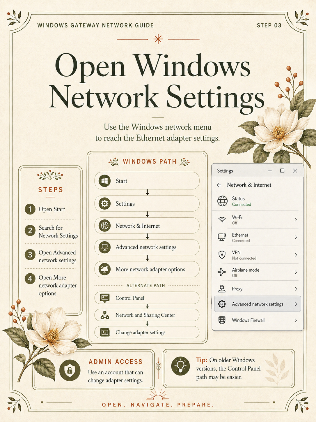Step 3: open Windows advanced network settings and network adapter options