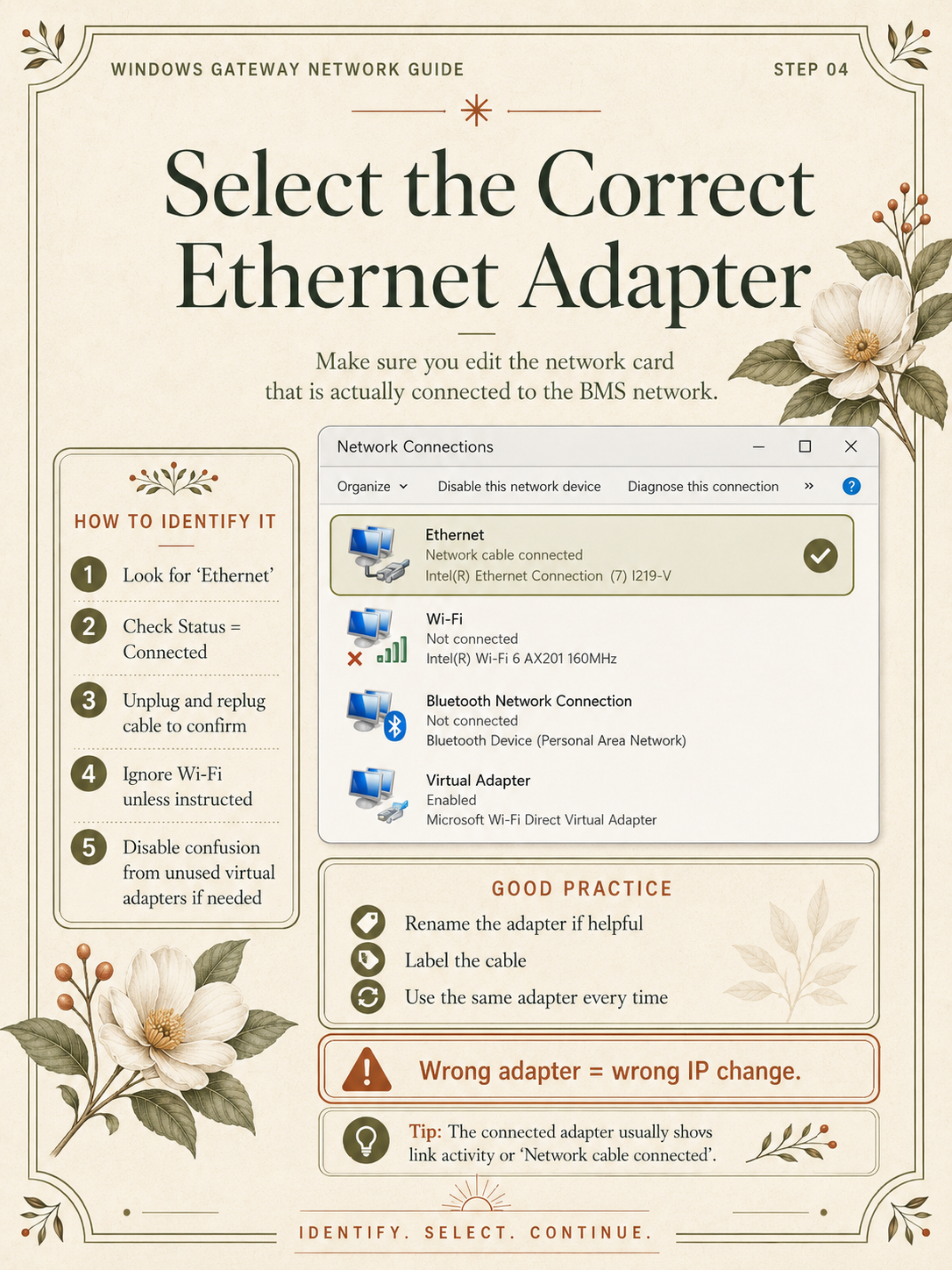 Step 4: identify and select the Ethernet adapter connected to the BMS network