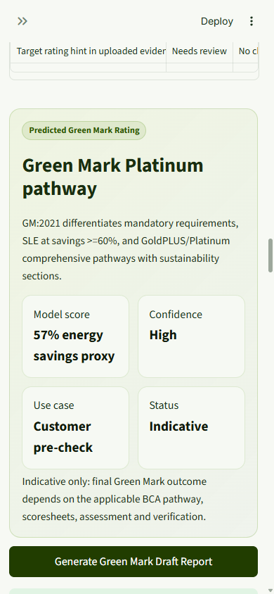 Green Mark report generation interface